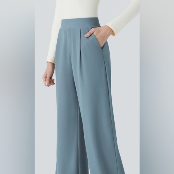 Halara Flex Micro Waffle Pants PXL Light Blue Wide-Leg High Rise Pockets NEW - Picture 14 of 14